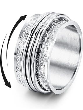 New Anthropologie Silver Floral Spinner Ring